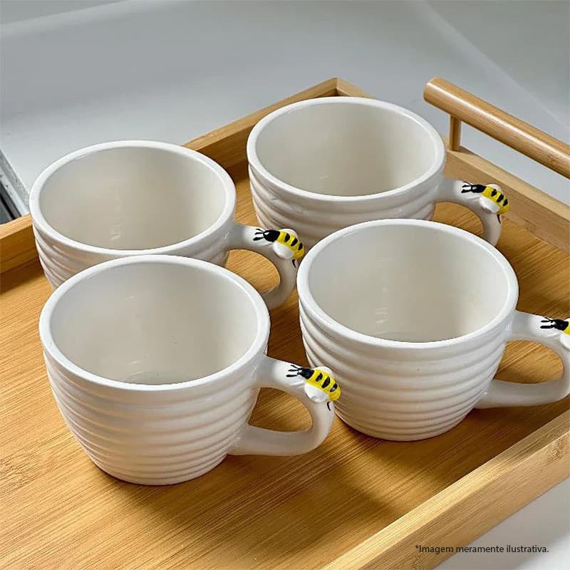 Conjunto 4 Xícaras de Chá em Porcelana Bee 230ml JGCH079 - Hauskraft