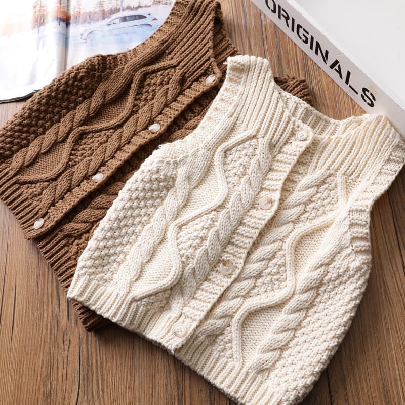 Mori estilo meninas cor sólida colete de malha simples primavera outono novo estilo camisola do bebê colete das crianças