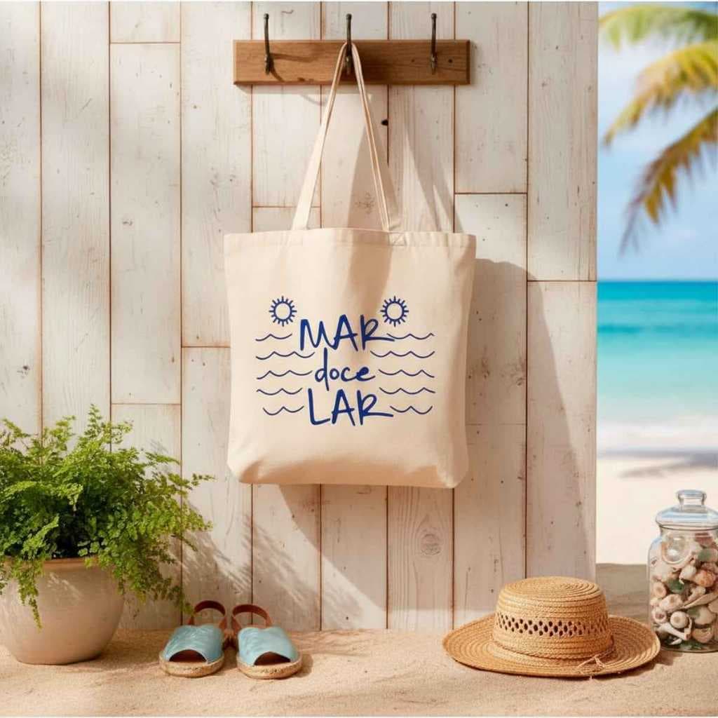 Bolsa de Praia Ecobag Mar doce Lar ecológica algodão cru
