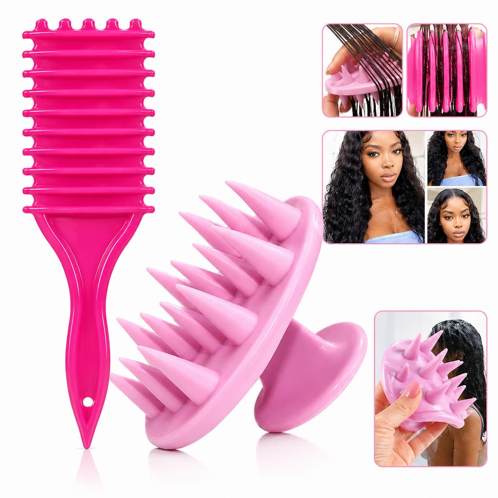Escova Onda Fitagem + Escova Massageadora Capilar,Definição de Cachos, Antifrizz e Estimula o Crescimento