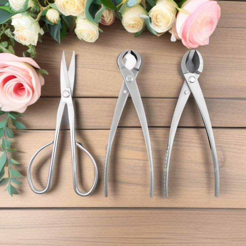 Conjunto Profissional de Ferramentas para Bonsai de 8 Polegadas (3 Peças) - Tesoura para Botões e Cortador em Aço Inoxid