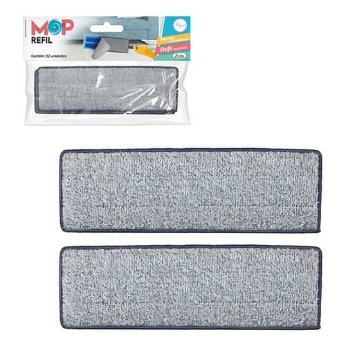 Refil Para Mop Flat Microfibra Lava E Seca 02 Unid Cor Cinza