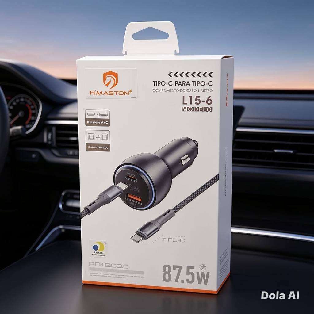Carregador Veicular Turbo USB e Tipo C / IOS Led Fonte Carro Automotivo Original