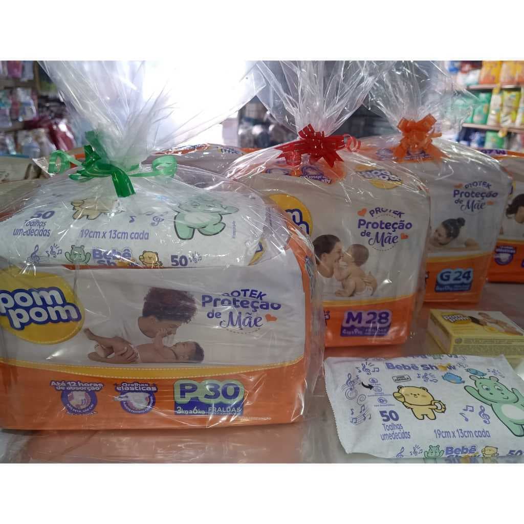 Pom Pom  KIT Chá de Bebe .( Fralda + Toalha umidecida + Sabonete 70gr )