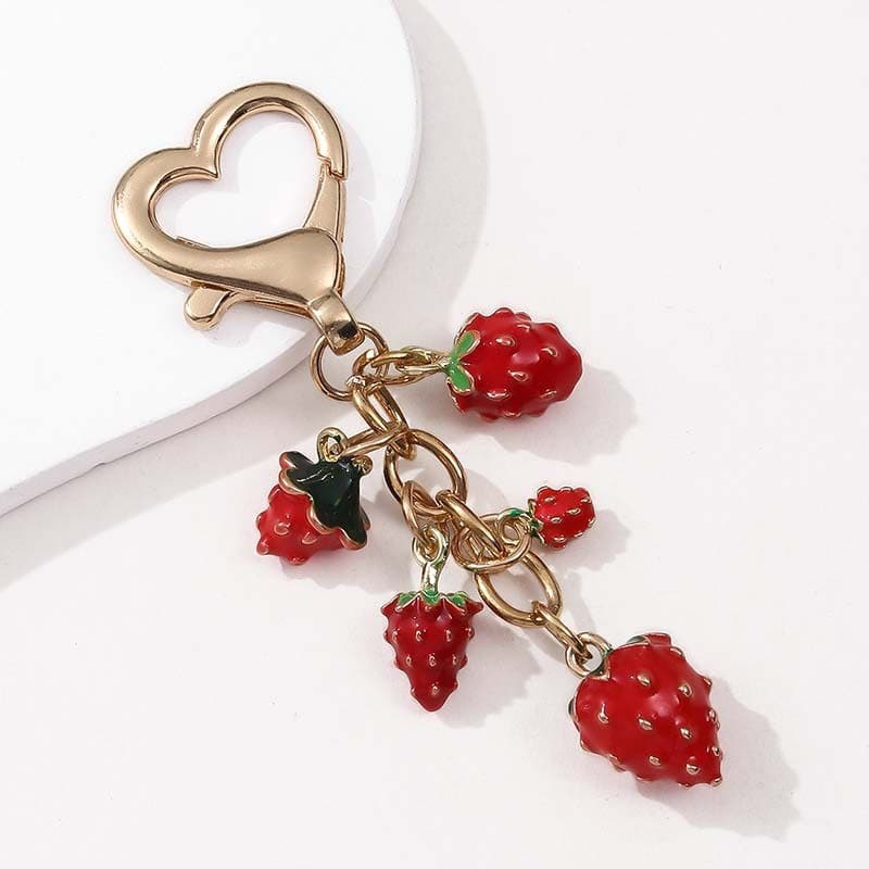 1pc Bonito 3D Liga Morango Esmalte Chaveiro Adorável Dos Desenhos Animados Frutas Para Mulheres Meninas Artesanal Bom Pr