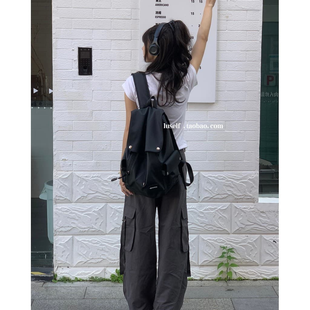 Luself mochila preta caseira, simples, grande capacidade, mochila de viagem, Casual, japonesa, ensino médio, faculdade,
