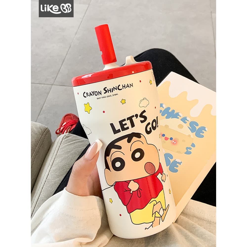 Crayon Shin-Chan copo térmico menina palha copo de água feminino novo estilo 2026 alto valor bonito estudante escritório