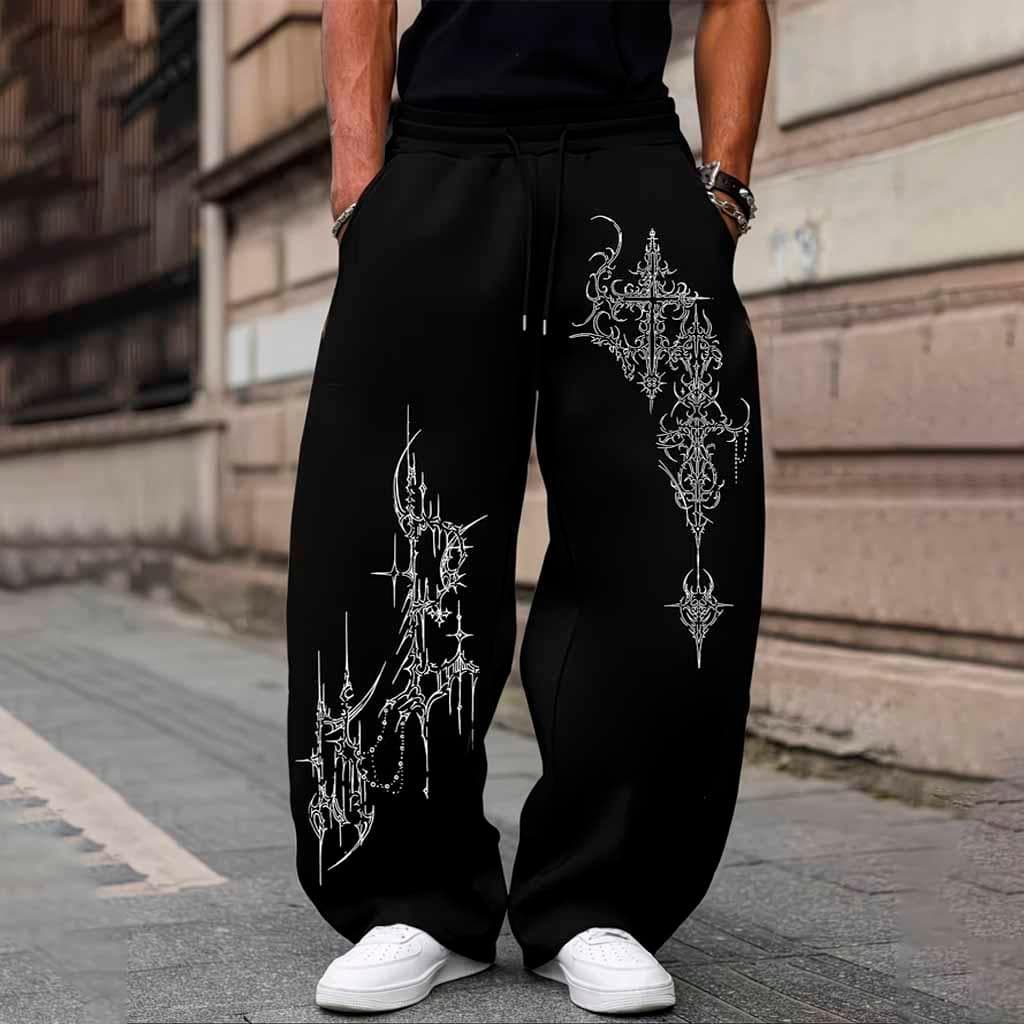 Calça Wide Leg Moletom Unissex Hip-Hop Y2K Rabiscos Vintage Estilosos Premium Moda Gringa Streetwear Baggy Larga