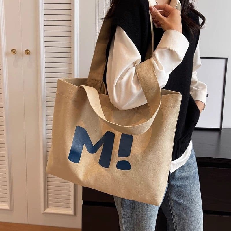 Sacola Shopper Grande Resistente Bolsa Feminina De Lona Estampa Letras Estilo Casual Ombro Tote Bag