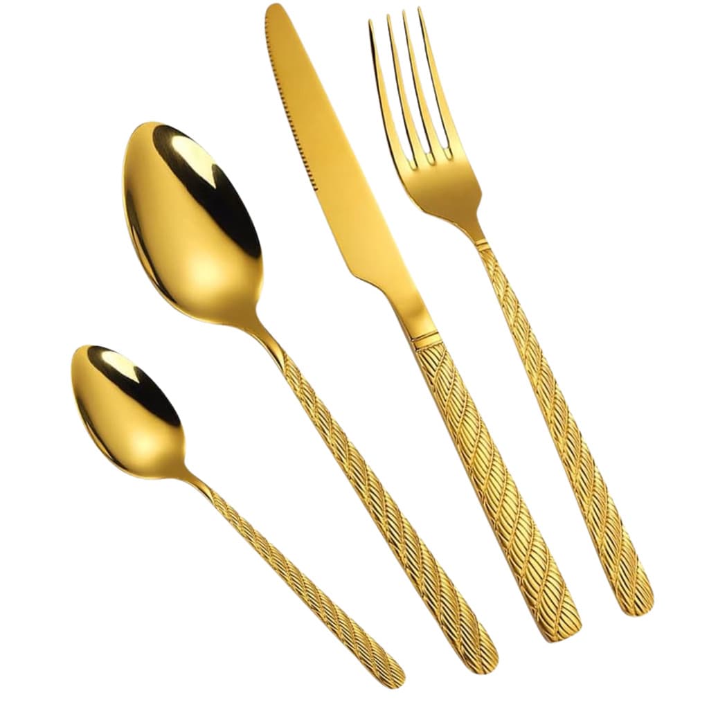 Jogo de Talheres Dourado 24 Peças em Aço Inoxidável Trançado Chique IdeeHome