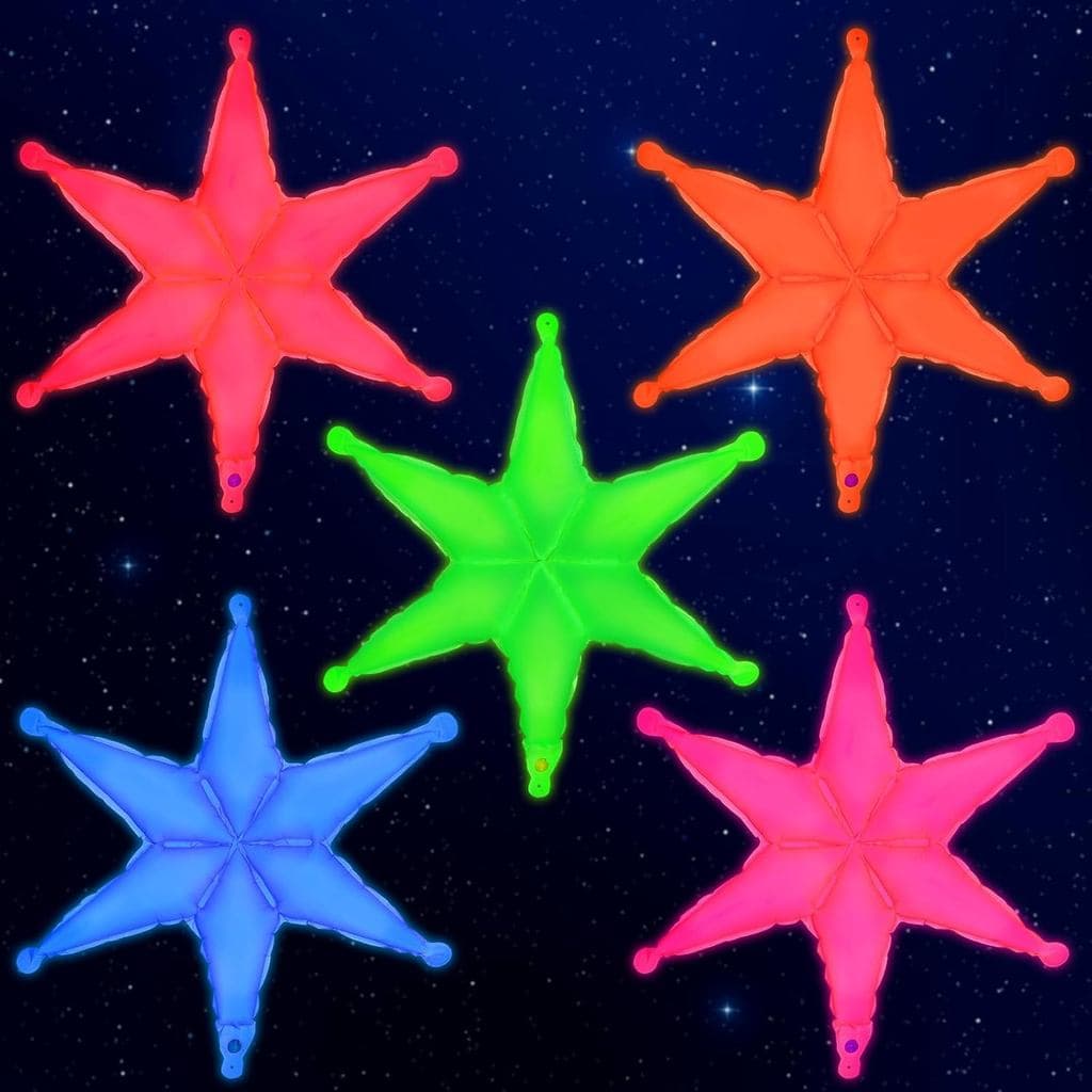 Mega-L Artigos de Festa que Brilham no Escuro, Conjunto de 5 Balões Neon em Forma de Hexagrama – Balões Fluorescentes na