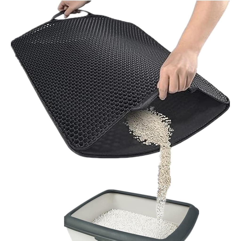 Tapete para Areia de Gato com Alças, 30"x 24", Tapete Coletor de Areia, Tapete para Caixa de Areia com Dupla Camada em F