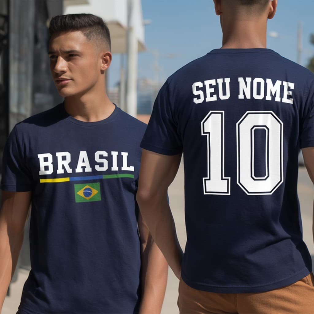 Camisa Brasil Personalizada Com Nome  Algodao Copa Hexa DTF Premium Unissex Ideal Para Dia a Dia Verao Top Bar Praia