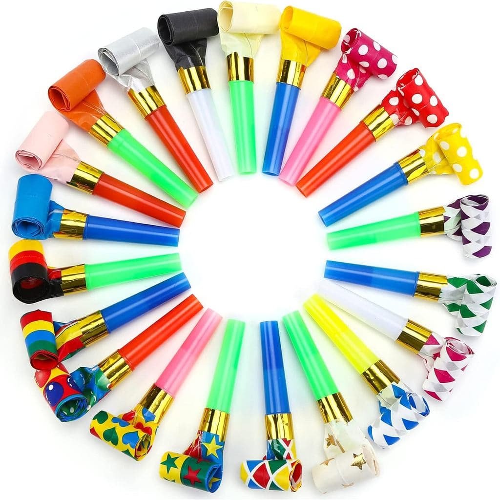 Koogel 100 PCS Conjunto de Apitos e Trombetas para Festas, Apitos Coloridos Divertidos e Trombetas, Artigos de Festa par