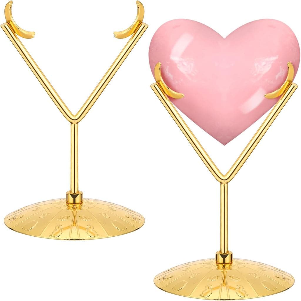 2 Peças de Suporte de Exibição Metálico Dourado em Forma de Coração, Ajustável, para Exibir Pedras Preciosas, Minerais,