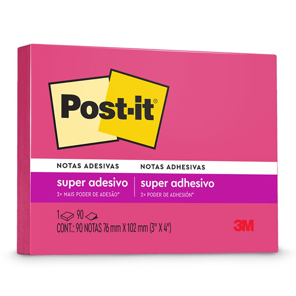Bloco de notas super adesivas Post-it Rosa 76x102mm 90 folhas 3M