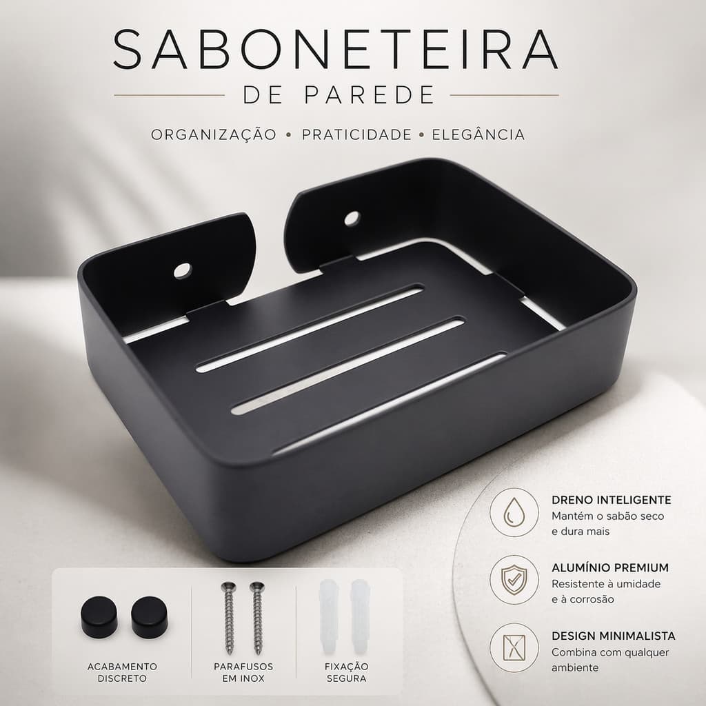Saboneteira De Banheiro De Alumínio Preto, Saboneteiras Decorativas De Parede, Cesta Quadrada