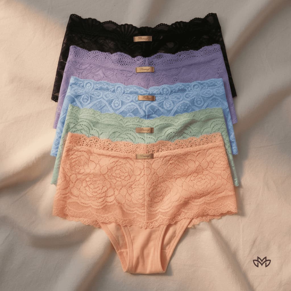 Kit 5 Calcinha Canelada Pala Alta Rendada Confortavel Modelagem Perfeita