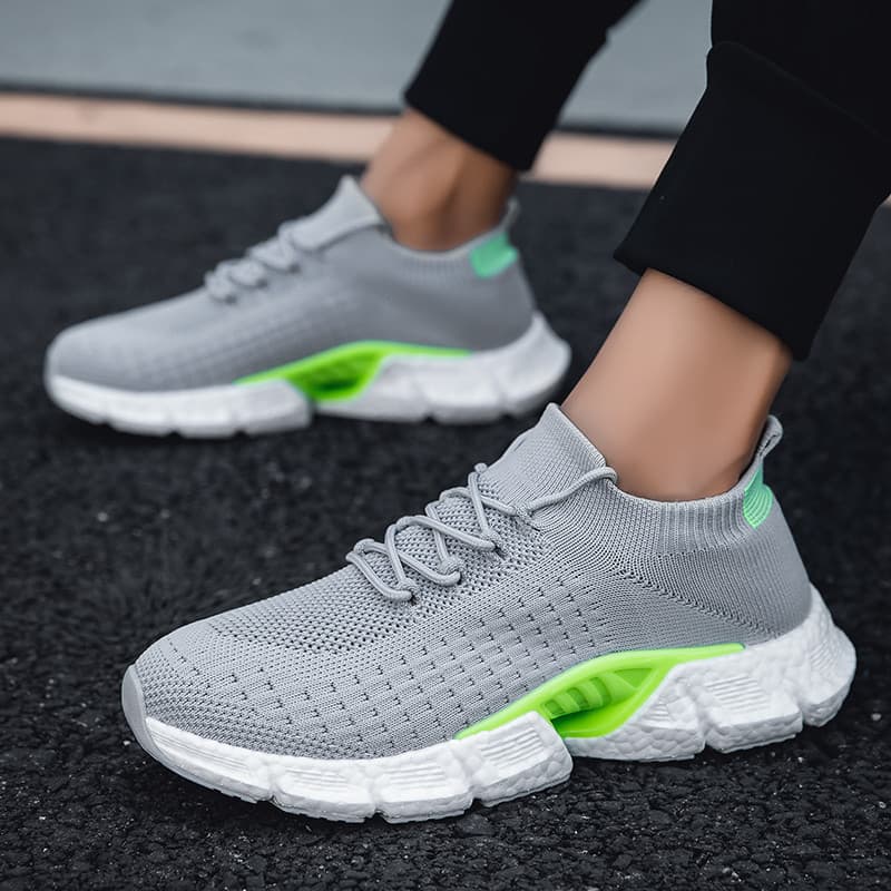 Sapatos masculinos magnéticos traseiros respirável tecido voador malha elástica leve sola de pipoca sola antiderrapante