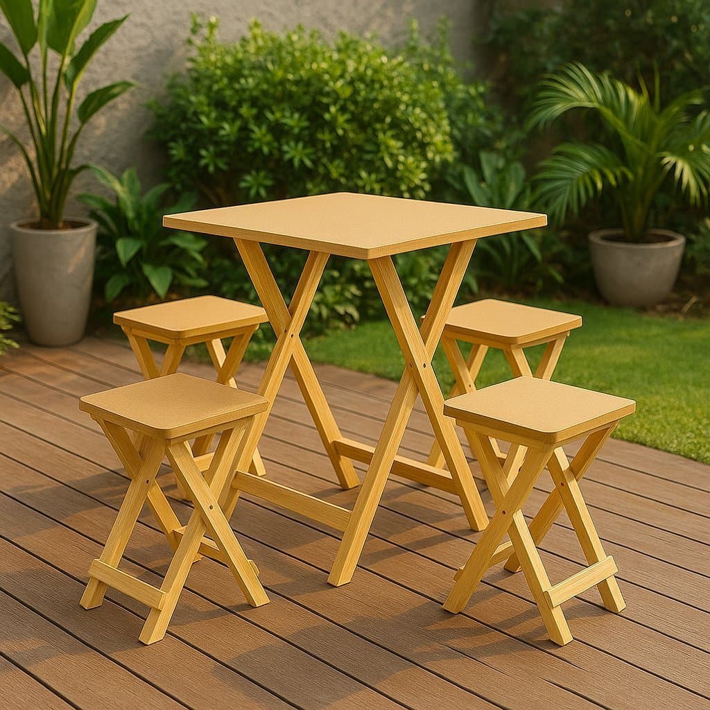 Mesa Dobrável + 2 Banquetas – Conjunto Compacto para Apartamento