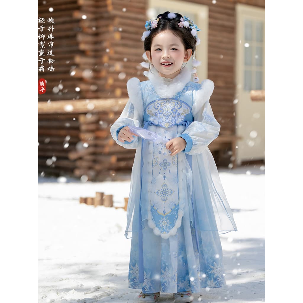 Hanfu meninas 2026 novo estilo crianças High-End estilo de fadas traje antigo bordado velo-vestido de lã bebê Tang terno