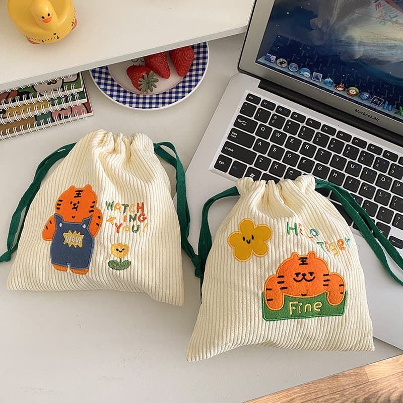 Ins pequeno tigre saco de cordão feminino dos desenhos animados bonito Casual pequeno quadrado saco de armazenamento sac