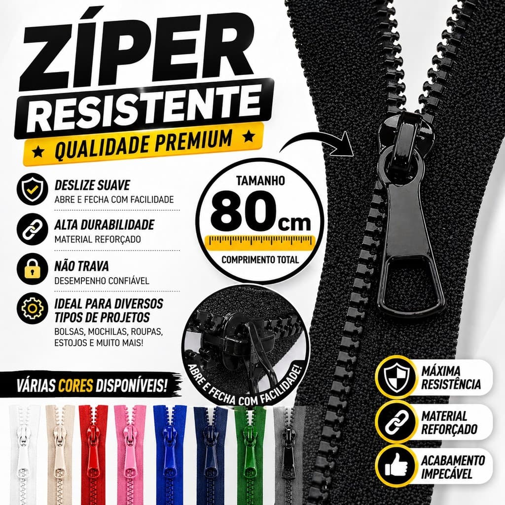 Zíper Para Jaqueta Jacaré Trator Tratorado 80 Cm Fixo