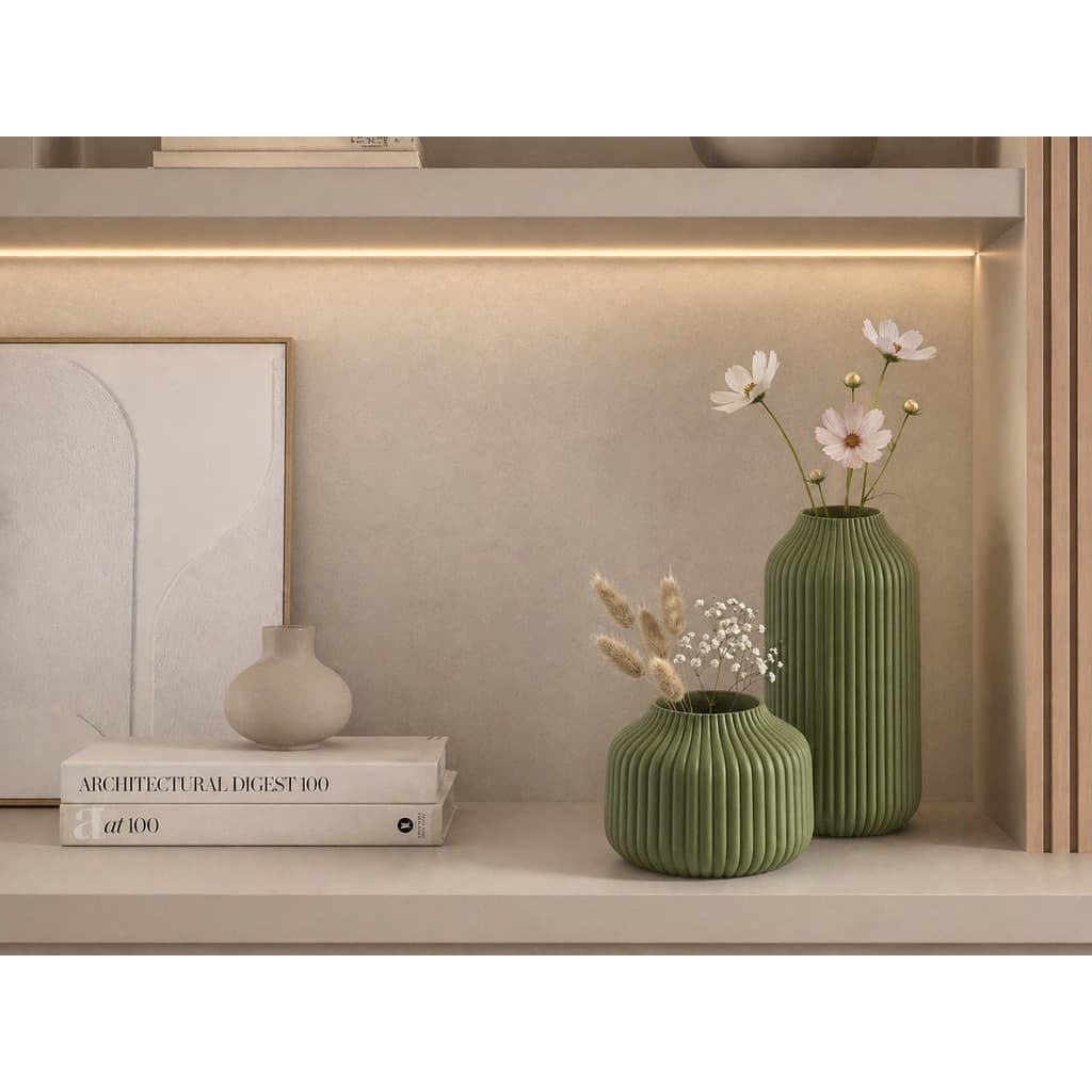 Dupla de Vasos Canelados Modernos Decorativos em Impressão 3D Design Moderno e Minimalista Elegante