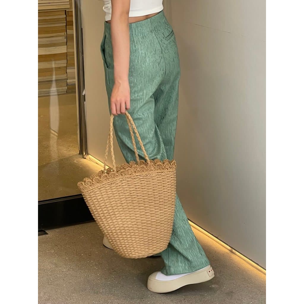 CHAWOOL 2026 Novo estilo bolsa de férias tecida à mão Coreia ins textura simples bolsa de palha de praia à beira-mar