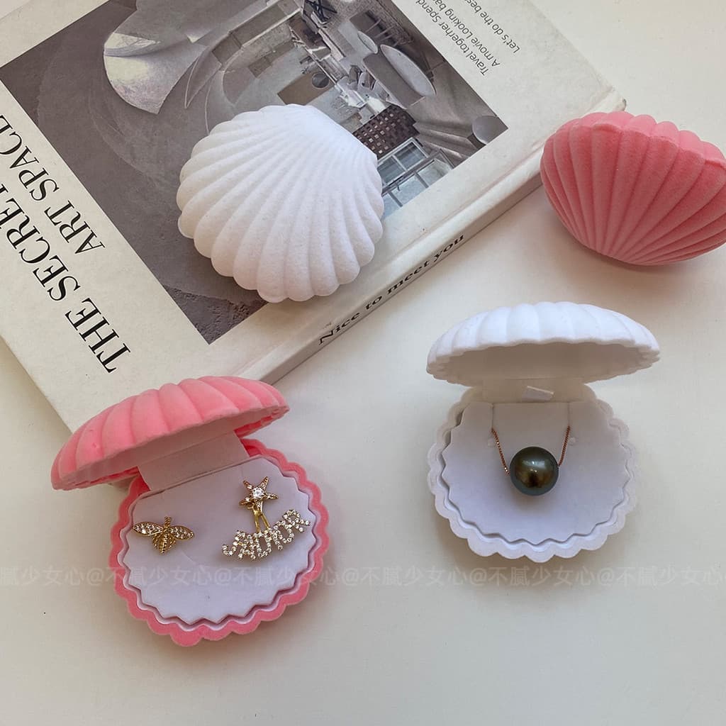 Não gorduroso menina coração * Retro reunindo concha molusco caixa anel colar orelha Studs caixa de armazenamento de jói