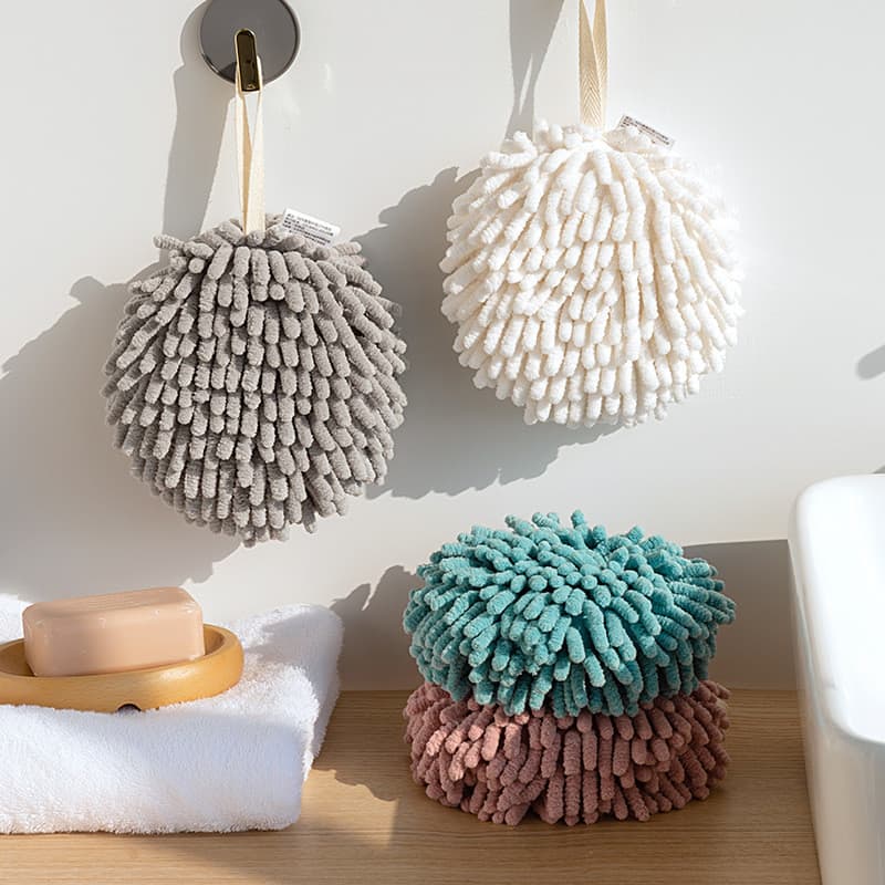 Toalha de mão esférica de Chenille japonesa pendurável, fofa, absorvente, macia, doméstica, cozinha, banheiro, crianças,