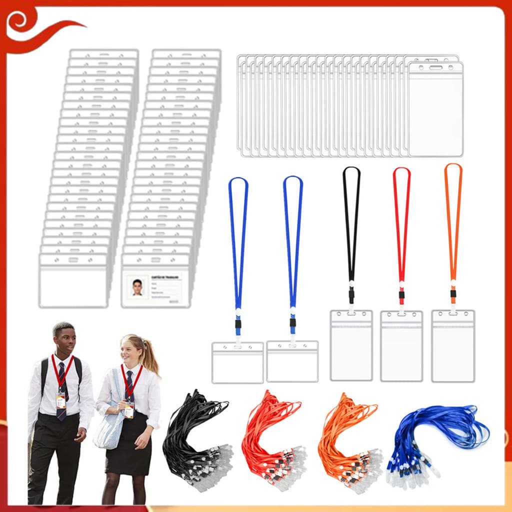Cordão de suporte de identificação à prova d'água, suporte de cartão de crachá Vertical Horizontal de 50 peças, cores de