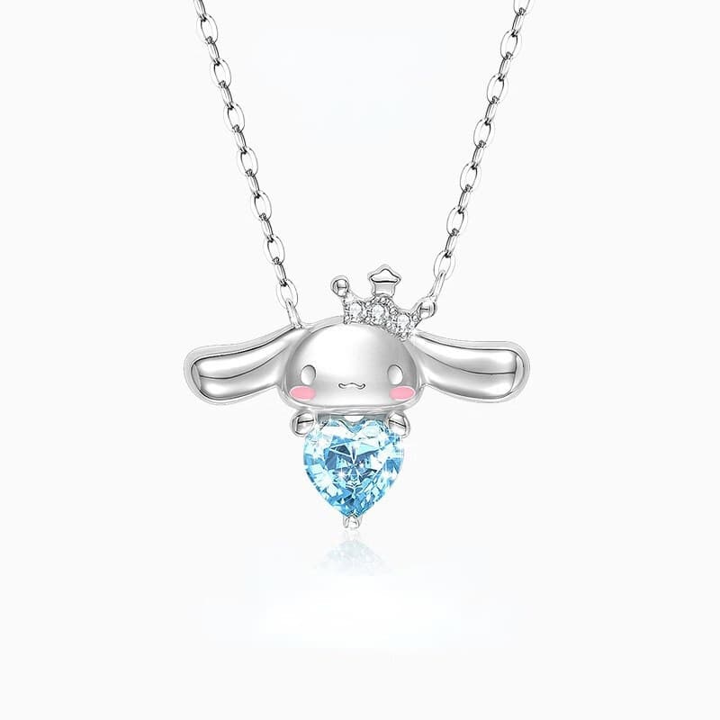 Sanrio, desenho animado, diamante azul, em forma de coração, Cinnamoroll, delicado, luxuoso, fofo, colar feminino
