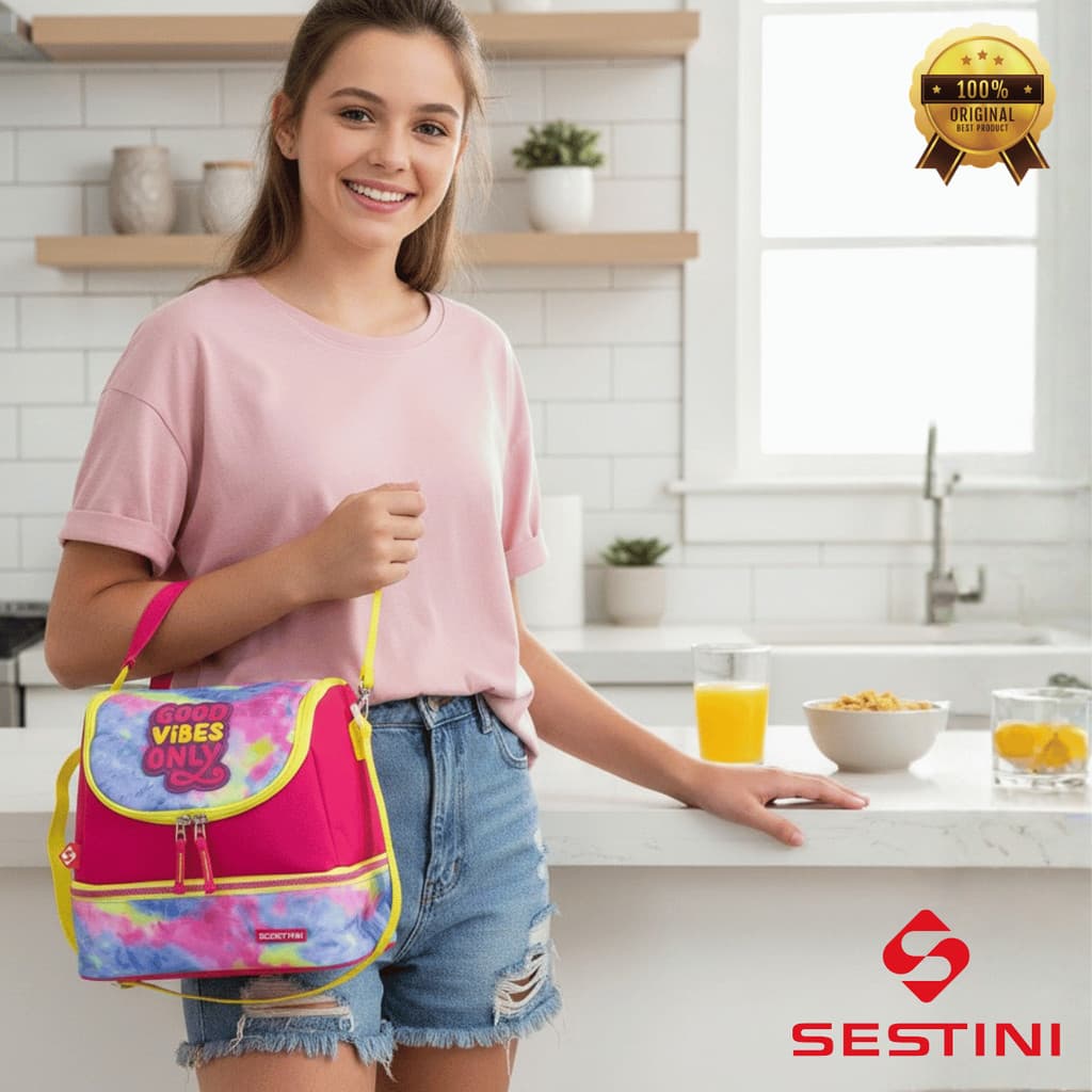 Lancheira Térmica Escolar Feminina Lunch Colorida Dois Compartimentos Espaçosa Sestini Original