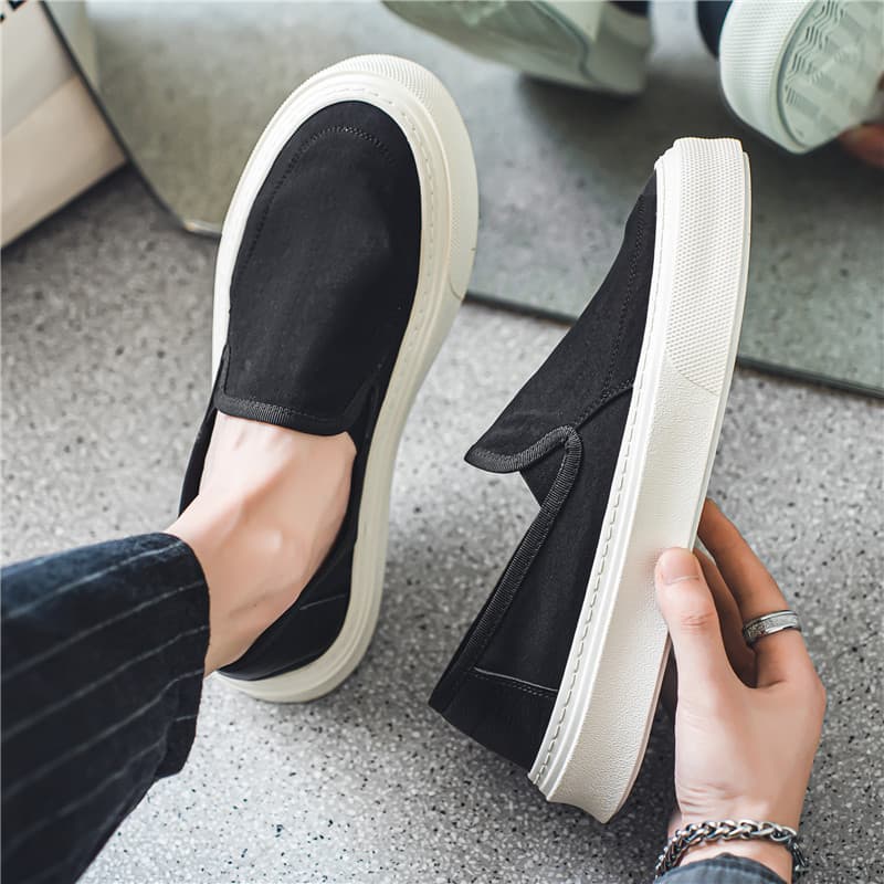Sapatos masculinos de lona verão de sola grossa antiderrapante preto primavera trabalho pano sapatos masculinos velho pe