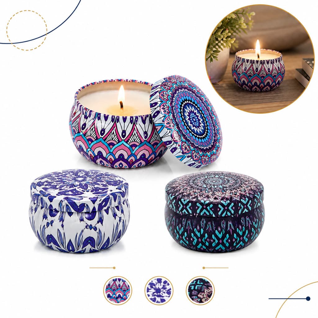 Vela Aromática Lata Estilo Mandala 6cm Aromática Decorativa