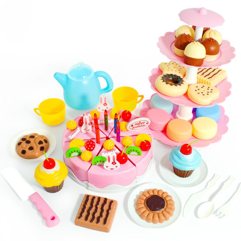 Bolo de Brinquedo para Meninas DIY Simulação de Comida em Miniatura Conjunto de Cozinha de Brincar Chá Jogo de Cortar pa