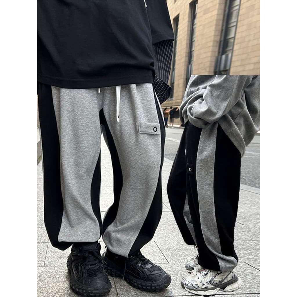 Chá mãe roupas infantis 2025 primavera outono calças casuais meninos de malha coreano Fanwei calças bebê contraste cor c