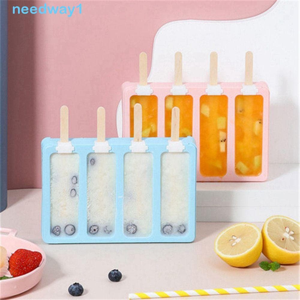 Moldes De Picolé NEEDWAY 4 Células Com Tampas Caseiras 50 Palitos Para Fazer Picolés
