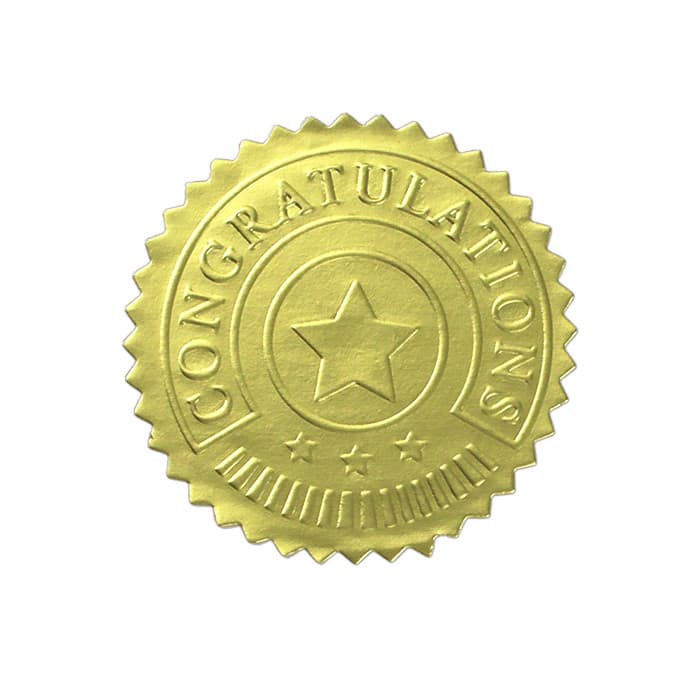 Prêmio evento vedação adesivos decorativos honra prêmio certificado parabéns selo folha de alumínio ouro aço autoadesivo