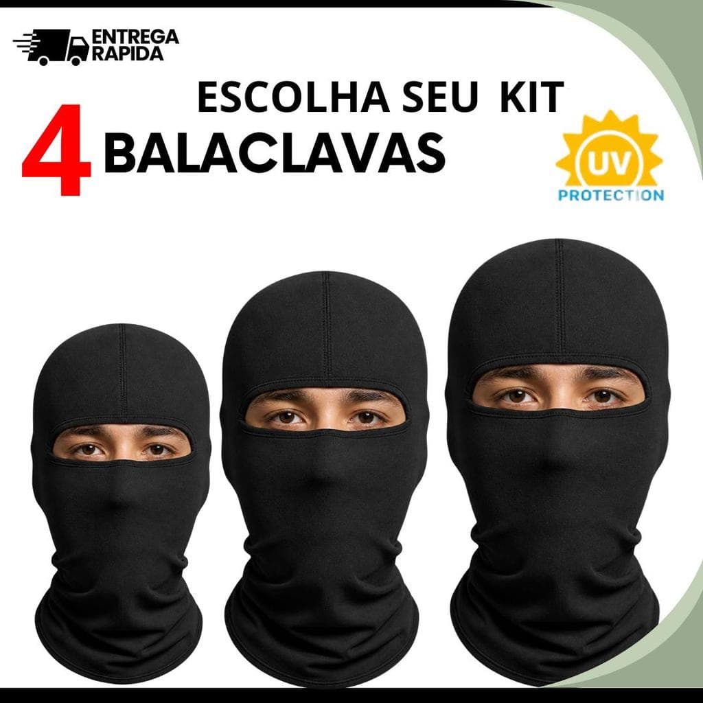 4 3 ou 2 Balaclava Touca Ninja Preta Proteção UV – Moto, Bike, Pesca, Uso Tático, Airsoft e Paintball