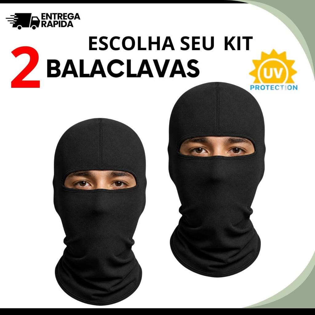 Aproveite 02 Balaclava Touca Ninja Preta Proteção UV – Moto, Bike, Pesca, Uso Tático, Airsoft e Paintball