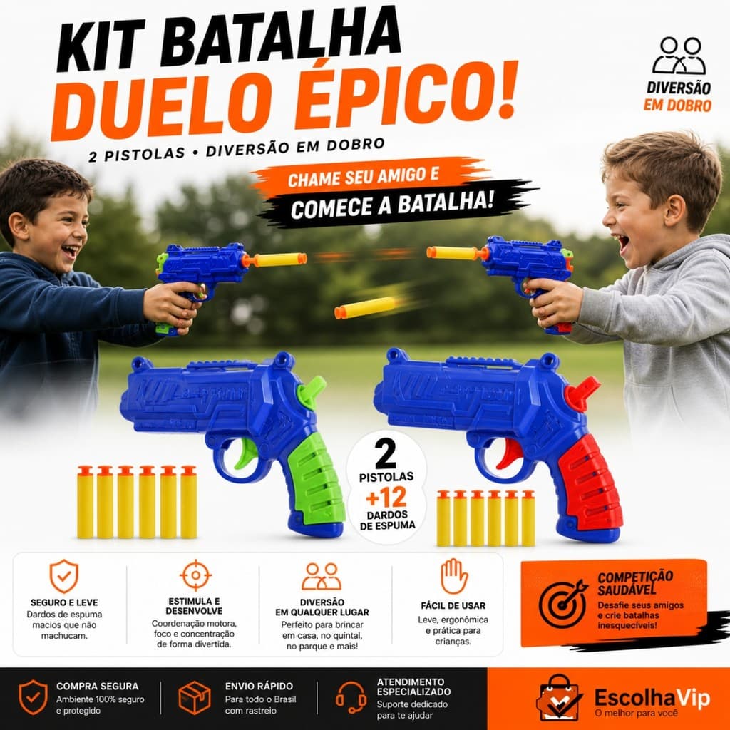 Combo Batalha Duelo Infantil 2 Pistolas com Dardos Espuma Dueto
