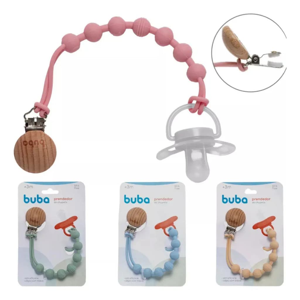 Prendedor de chupeta em silicone buba,clip bebê seguro, prendedor de chhupeta que não cai