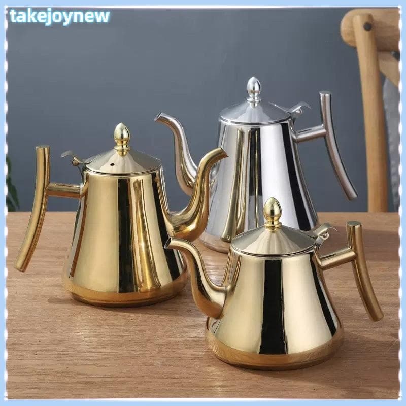 [takejoynewBR] Bule De Chá De Aço Inoxidável Dourado 1L Com Filtro , Chaleira De Café Por Indução Tbr