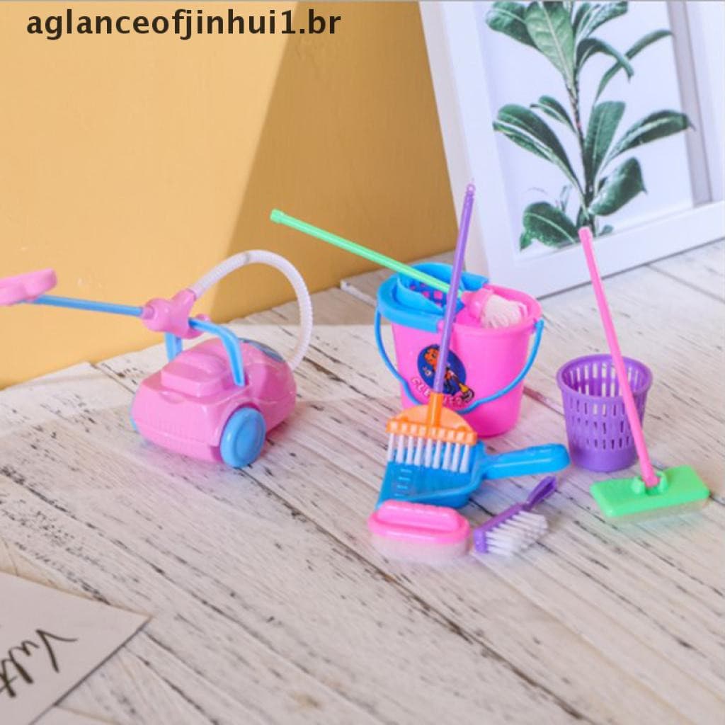 Conjunto de ferramentas de limpeza de brinquedos miniatura Gbr de 9 peças/vassoura/esfregona/casa de bonecas (Br)TVTI