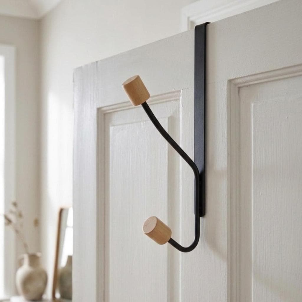 Gancho de Porta Cabideiro Estilo Madeira de Porta Multiuso Encaixe p/ Pendurar Roupas 2 Ganchos