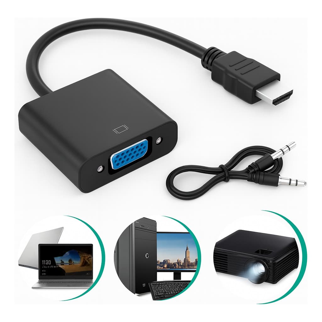 Conversor Hdmi Para Vga Full Hd 1080p Com Áudio P2 Adaptador Cabo Hdmi Macho Para Vga Plug & Play