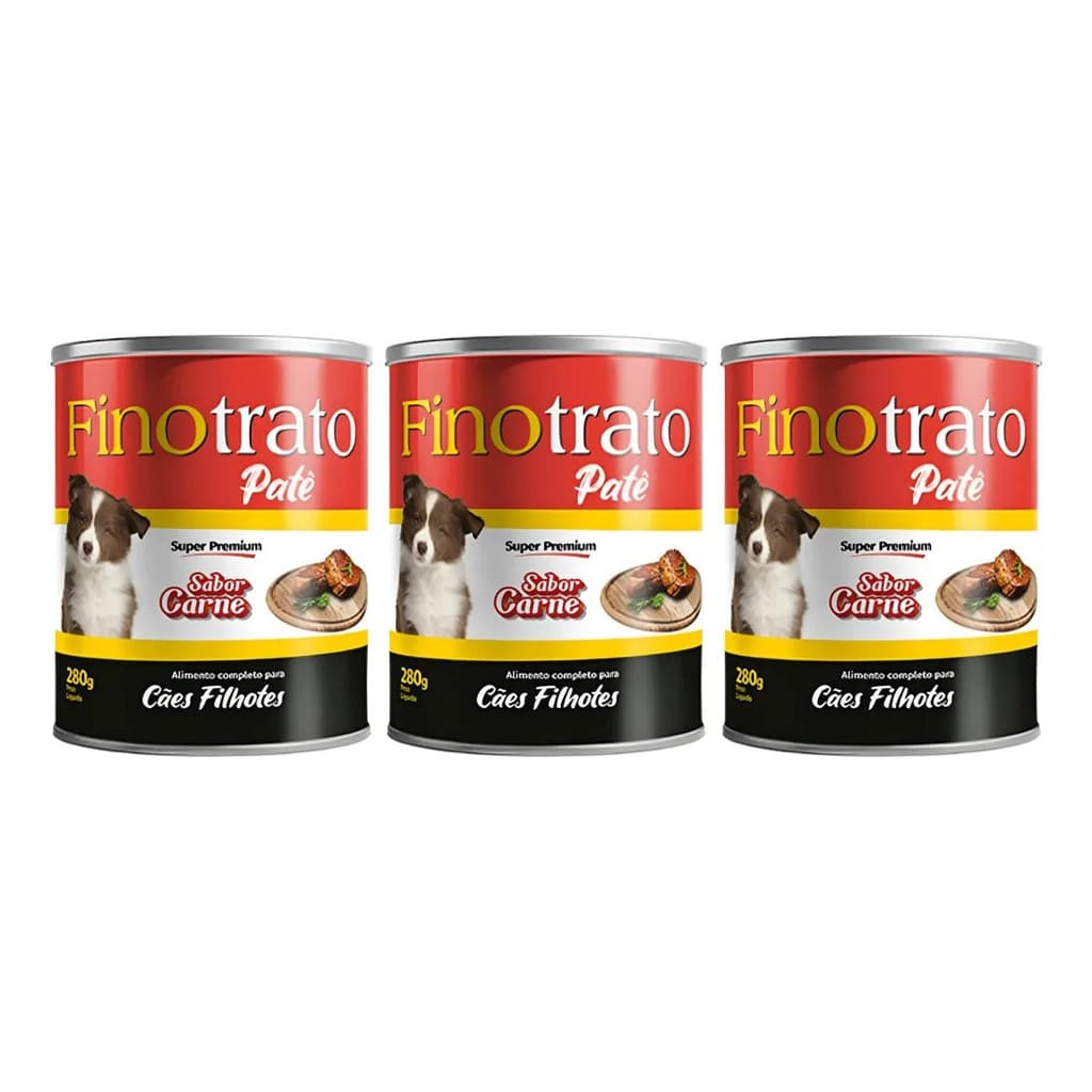 Kit 3 Latas Finotrato Premium Cães Filhotes Carne Patê 280g