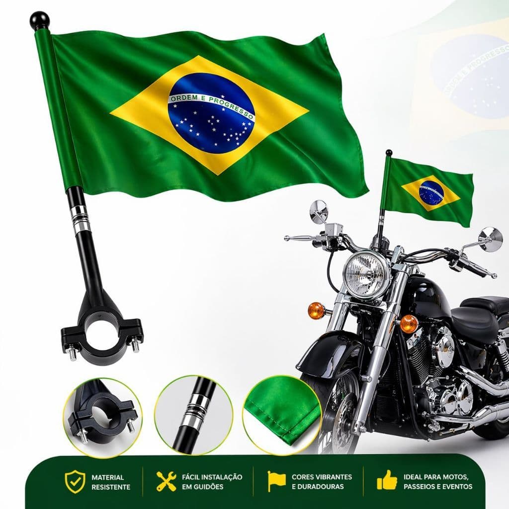Bandeira Do Brasil Para Moto Motocicleta Guidao Poliéster Com Haste Suporte  Eventos Festas